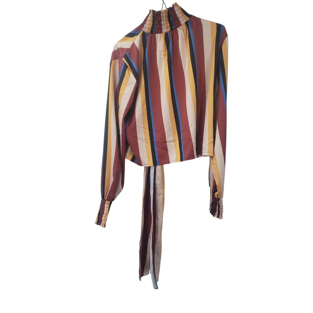 JK FASHION Striped Multicolor Mock Neck Top Womens Size Large L - Picture 2 of 5